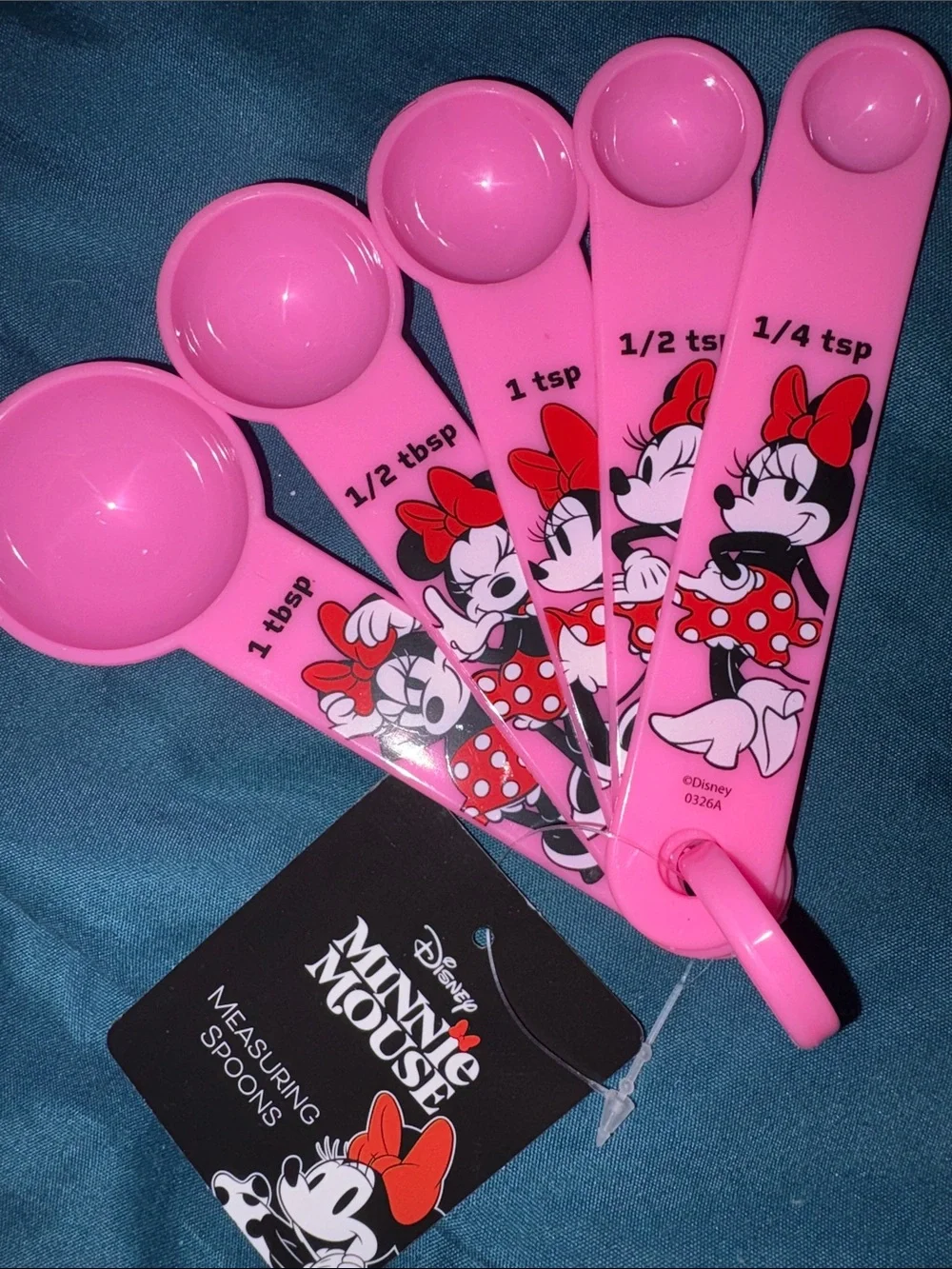 4 items Disney Minnie & Mickey Pink and Red Measuring Spoons w/ Silicone Brushes